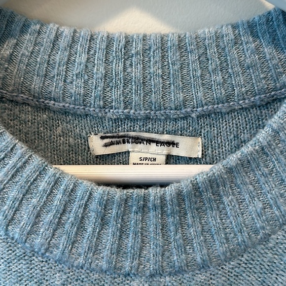 American Eagle Soft Knit Light Blue Sweater Small Exposed Seam Casual Fall Boxy - Picture 3 of 7